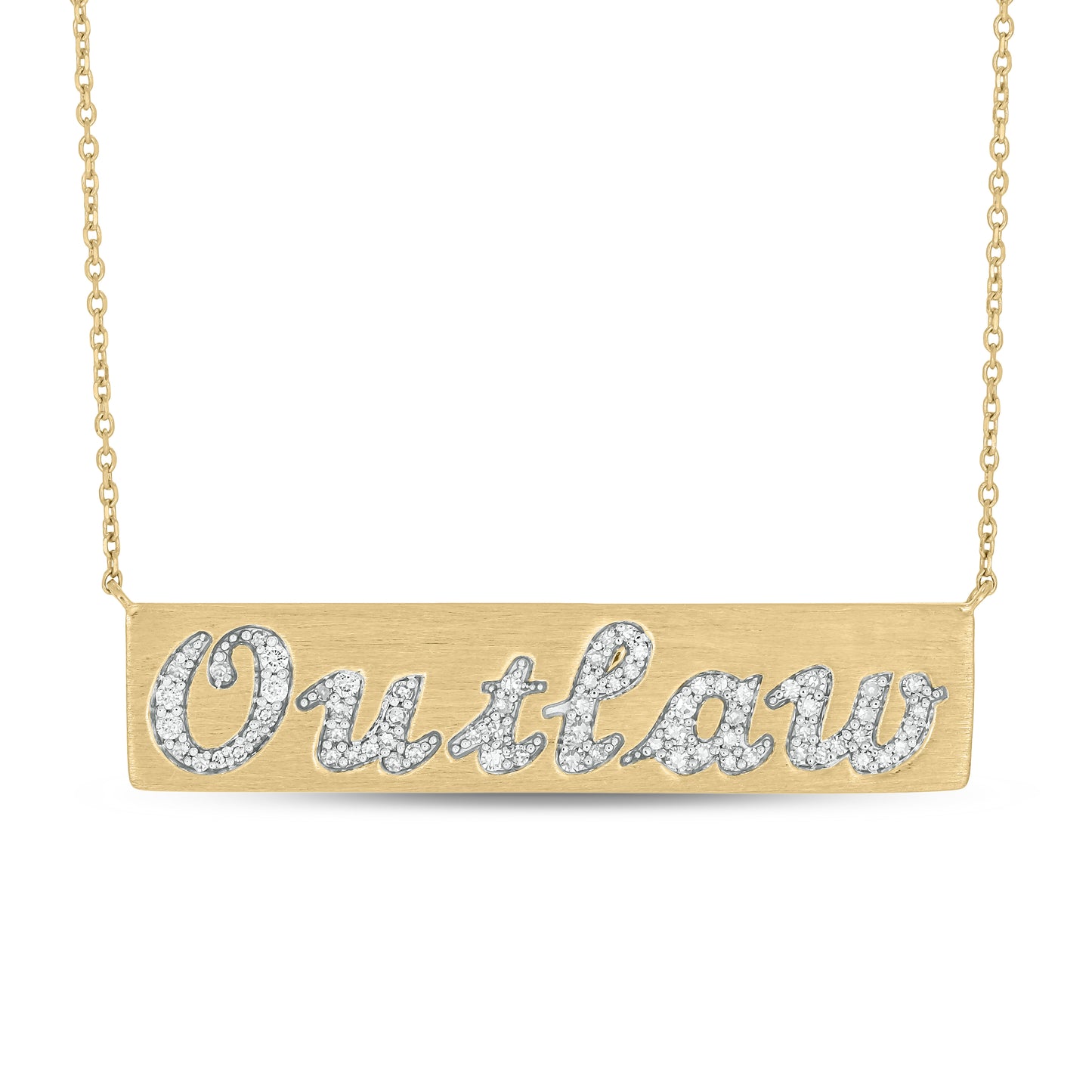 Custom Diamond Cattle Brand Bar Necklace 14k Gold