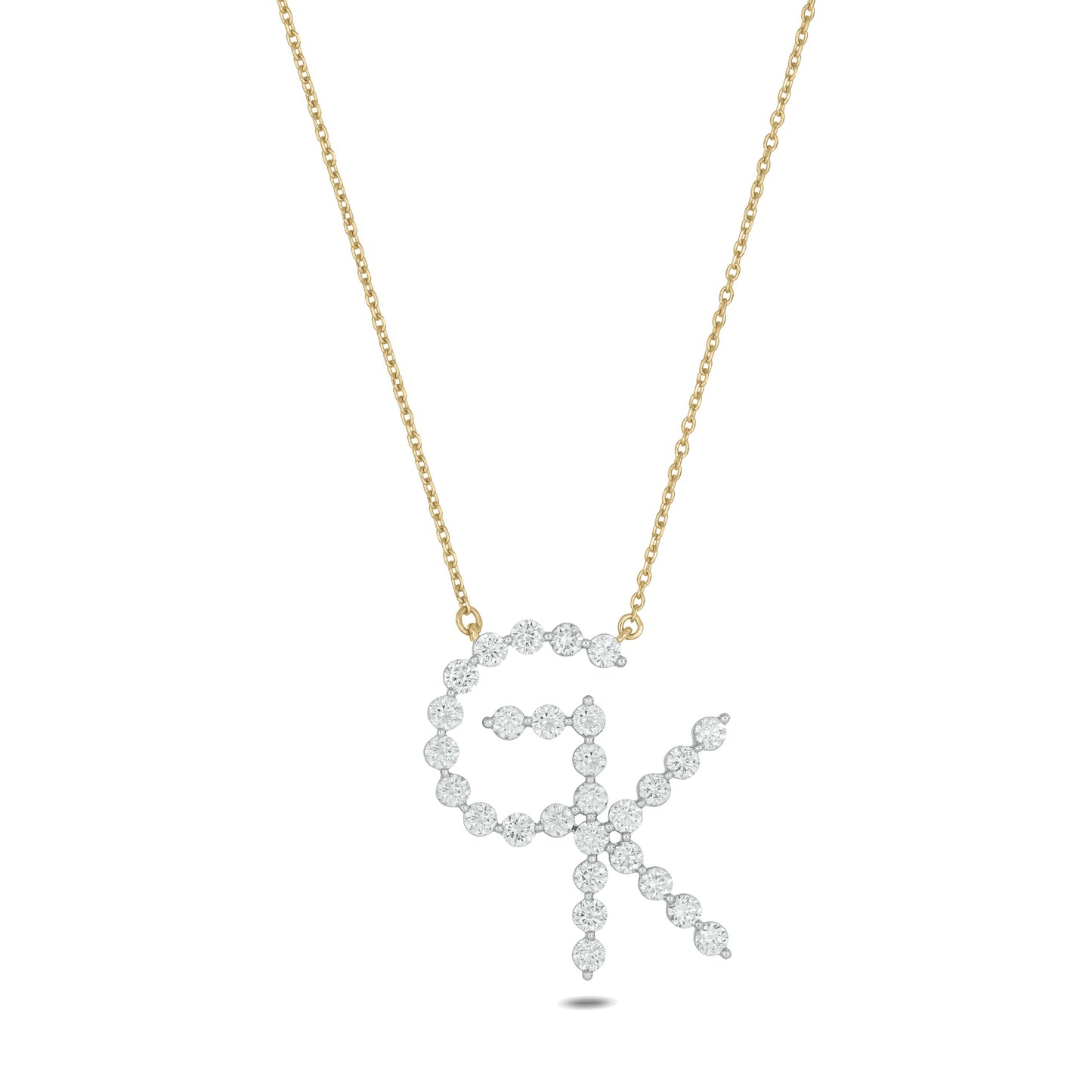 Single Shared Prong Custom 14k Gold and Lab Grown Diamond Cattle Brand Necklace