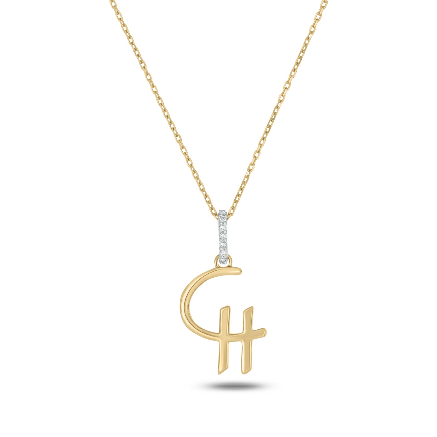 14K Gold Custom Brand Pendant Necklace with Diamond Accent Bale