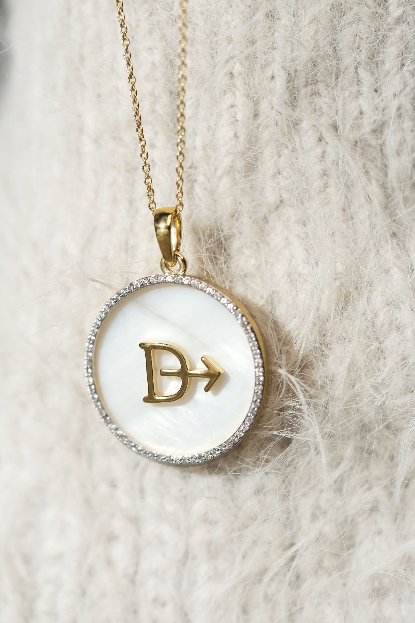Lifestyle shot - Personalized Mother of Pearl Livestock Cattle Brand Diamond Pendant Necklace