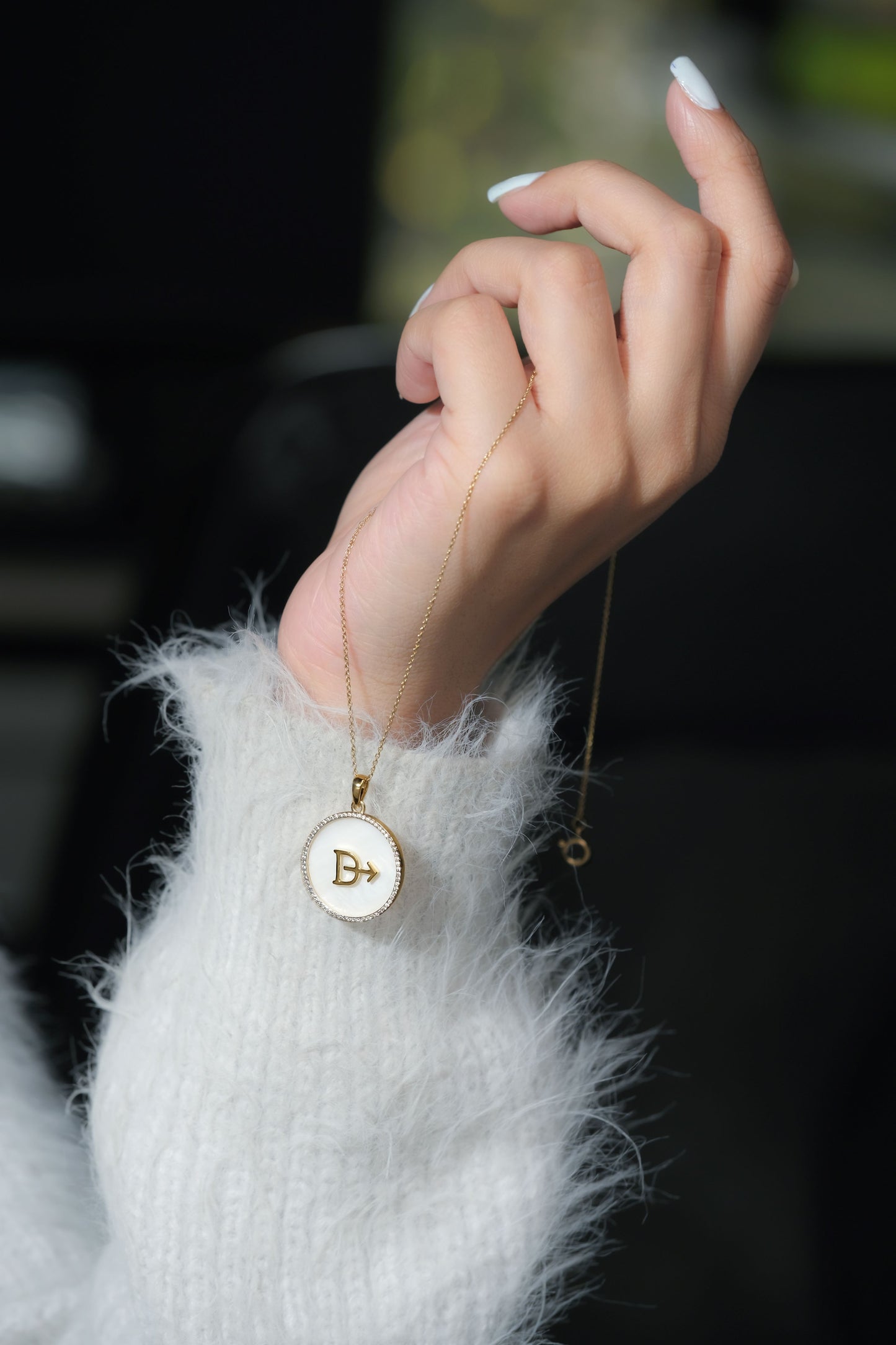 Model shot - Personalized Mother of Pearl Livestock Cattle Brand Diamond Pendant Necklace