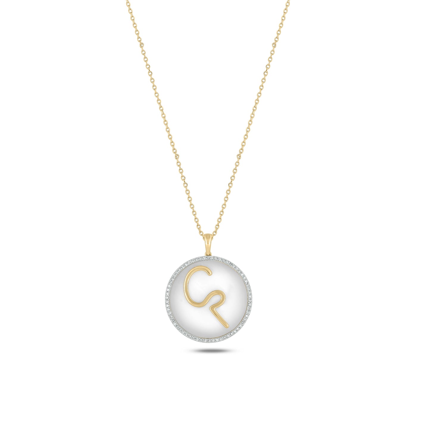 Mother of Pearl 14k Gold Custom Cattle Brand Diamond Medallion Necklace
