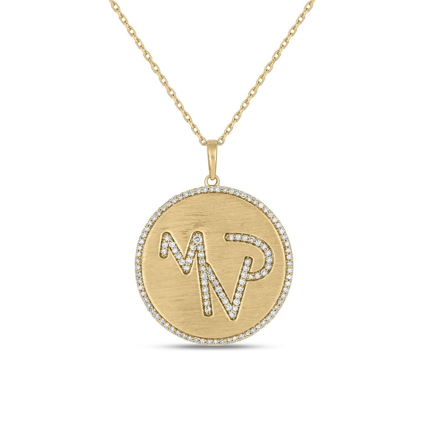 The Lee Medallion Personalized 14k Gold and Diamond Cattle Brand Pendant With Diamond Edge