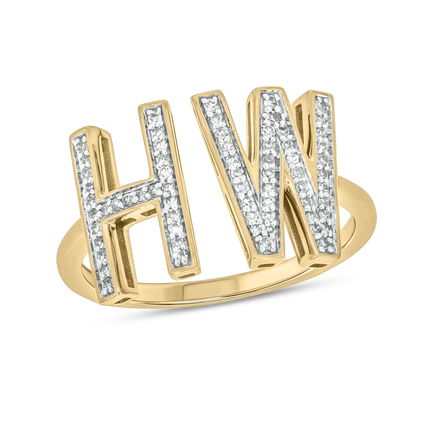Two-Initial Personalized Diamond Ring 14k Gold