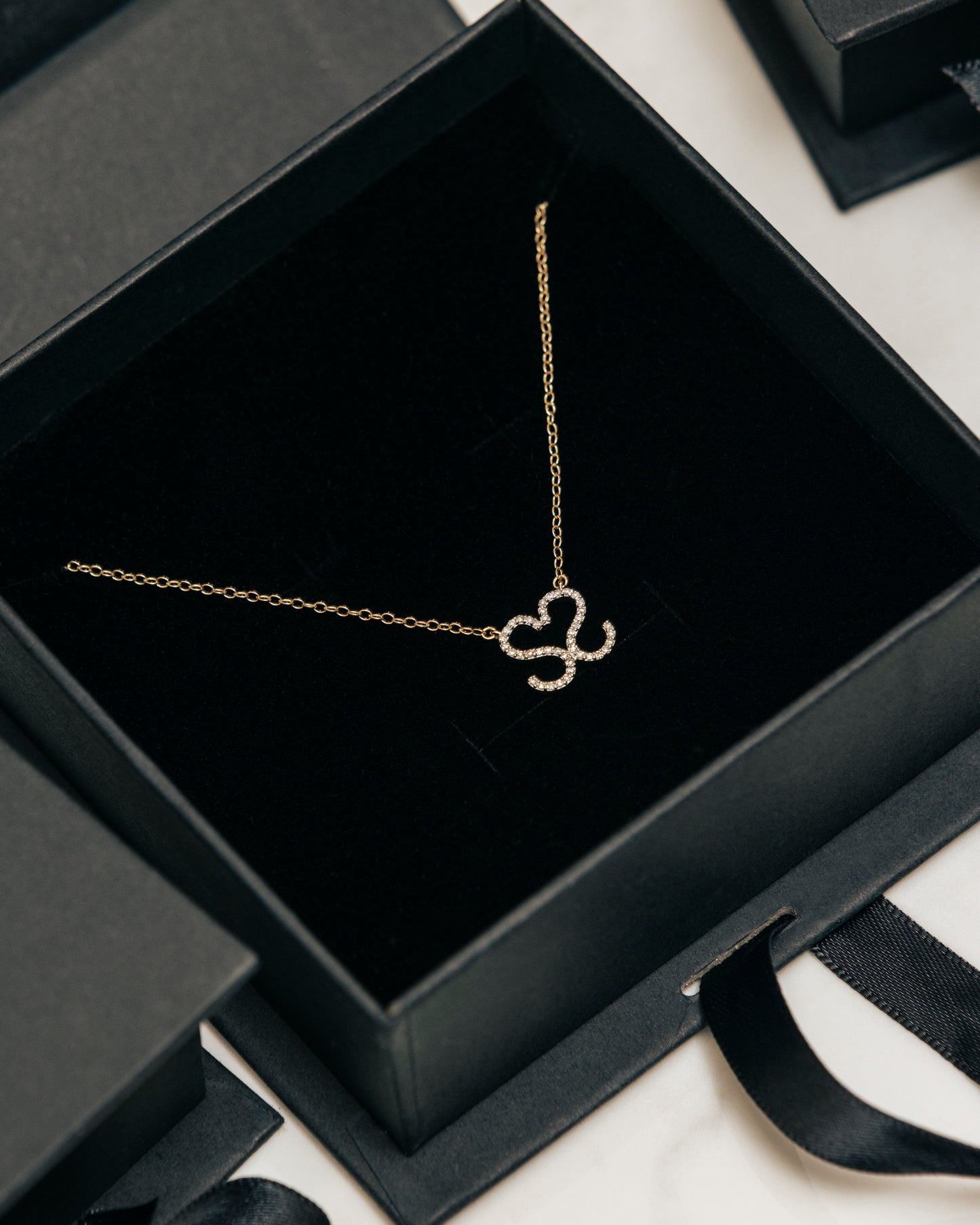 In Package - Custom 14k Gold and Diamond Cattle Brand Necklace
