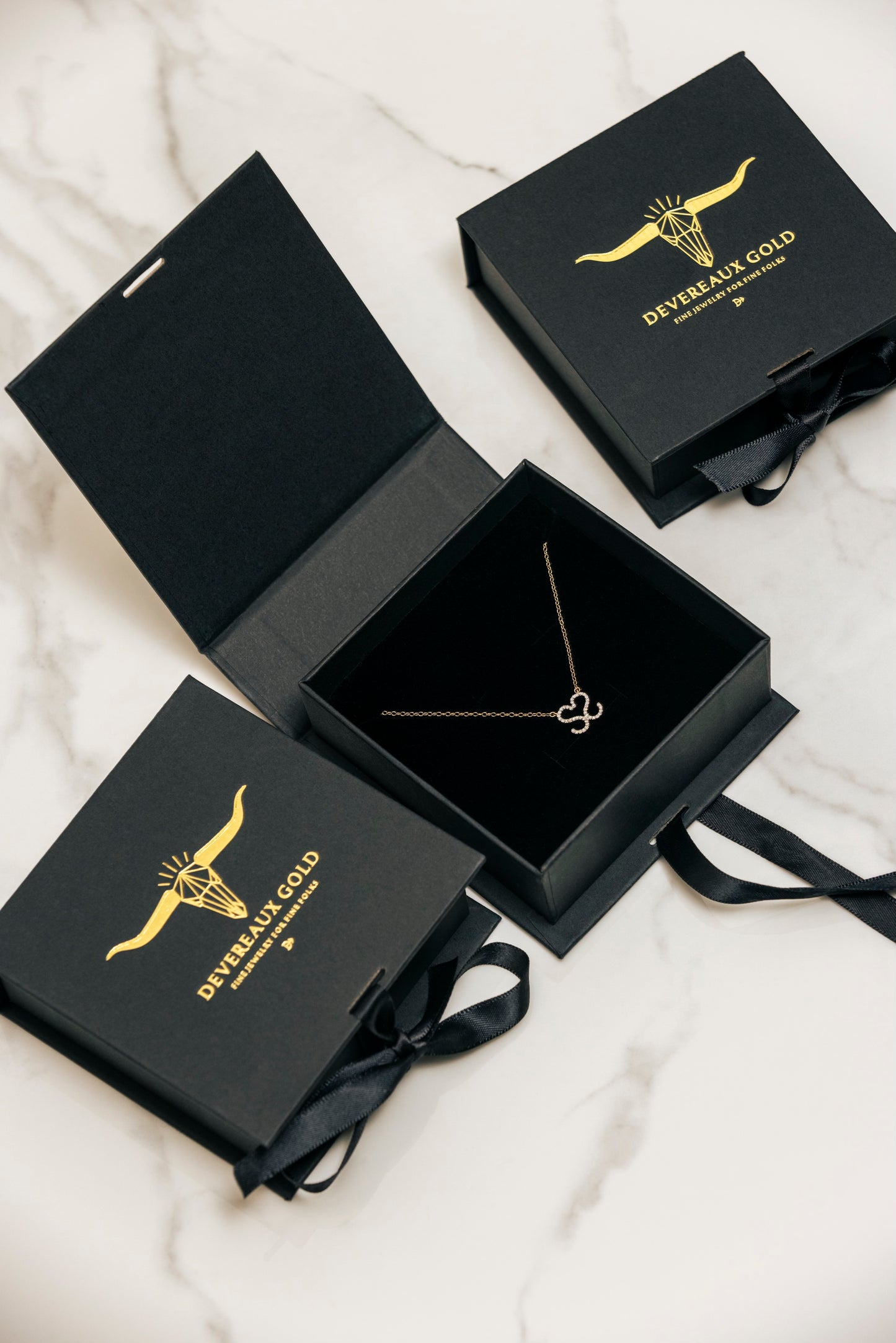In Package - Custom 14k Gold and Diamond Cattle Brand Necklace