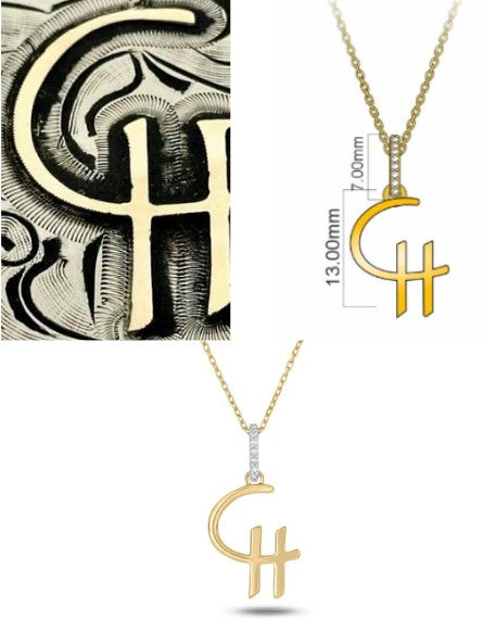 14K Gold Custom Brand Pendant Necklace with Diamond Accent Bale