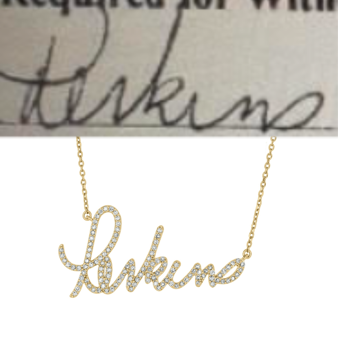 Custom Diamond Handwriting Signature Necklace in 14K Gold