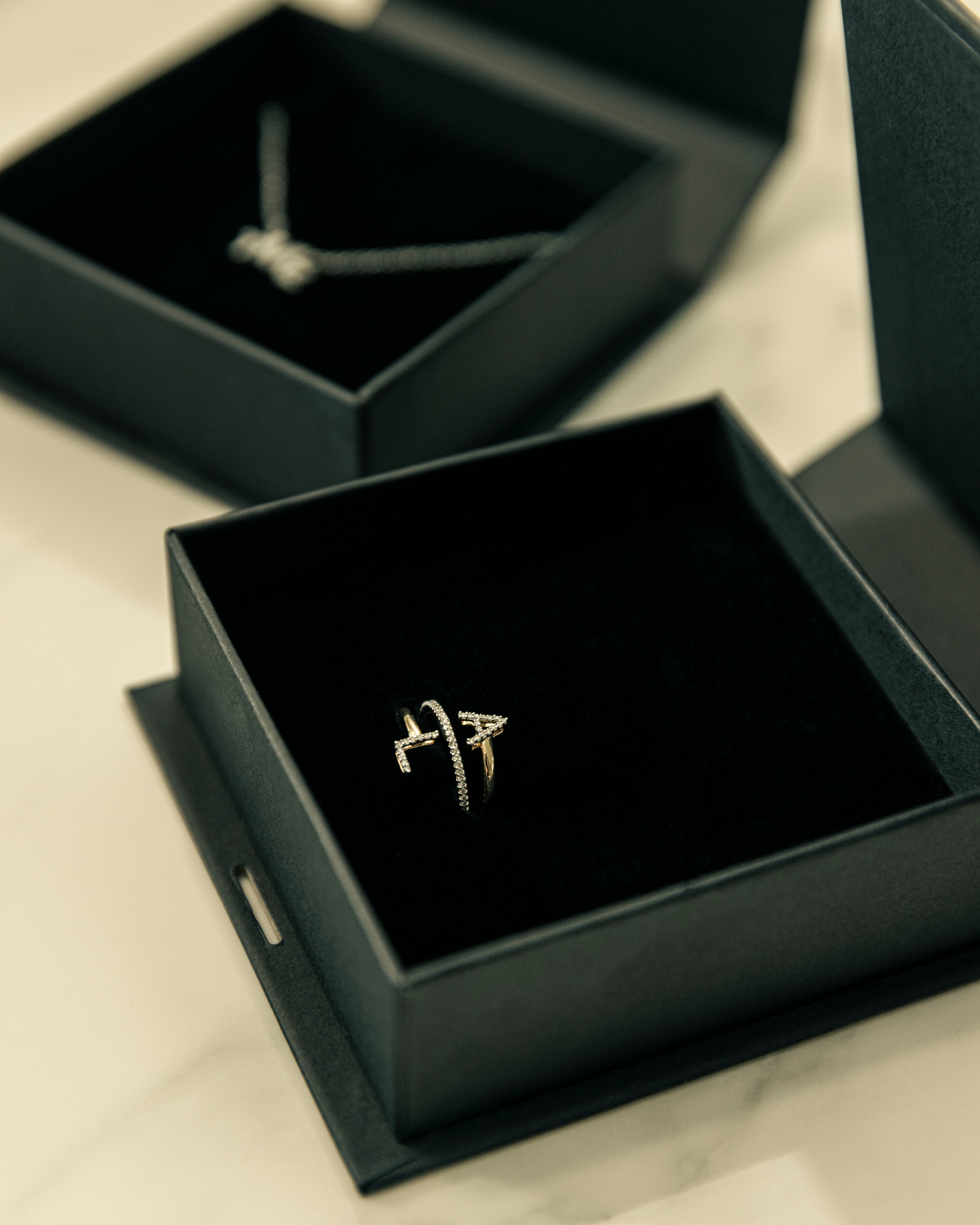 In Package - Two-Initial Personalized Diamond Wrap Ring 14k Gold