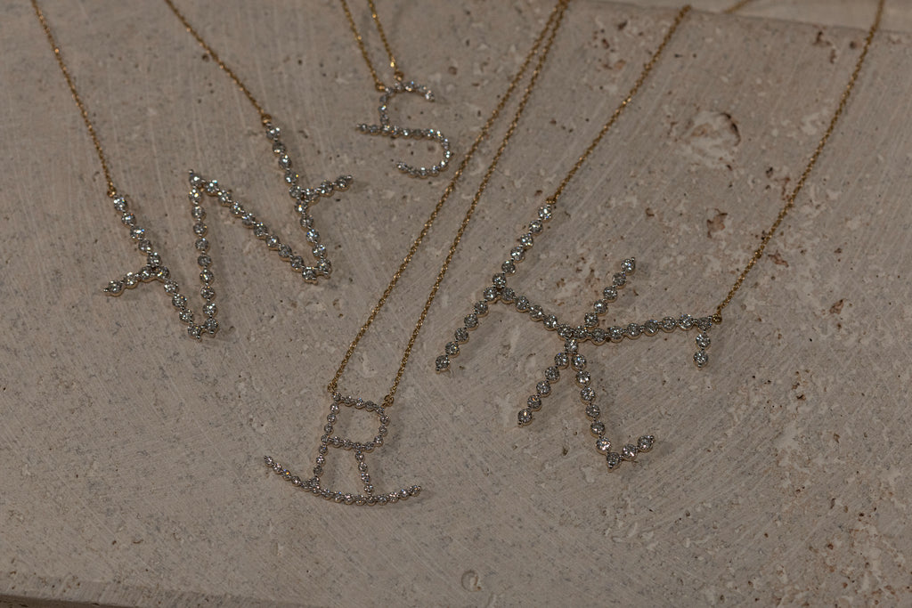 Single Shared Prong Custom 14k Gold and Lab Grown Diamond Cattle Brand Necklace (DESIGN DEPOSIT ONLY)