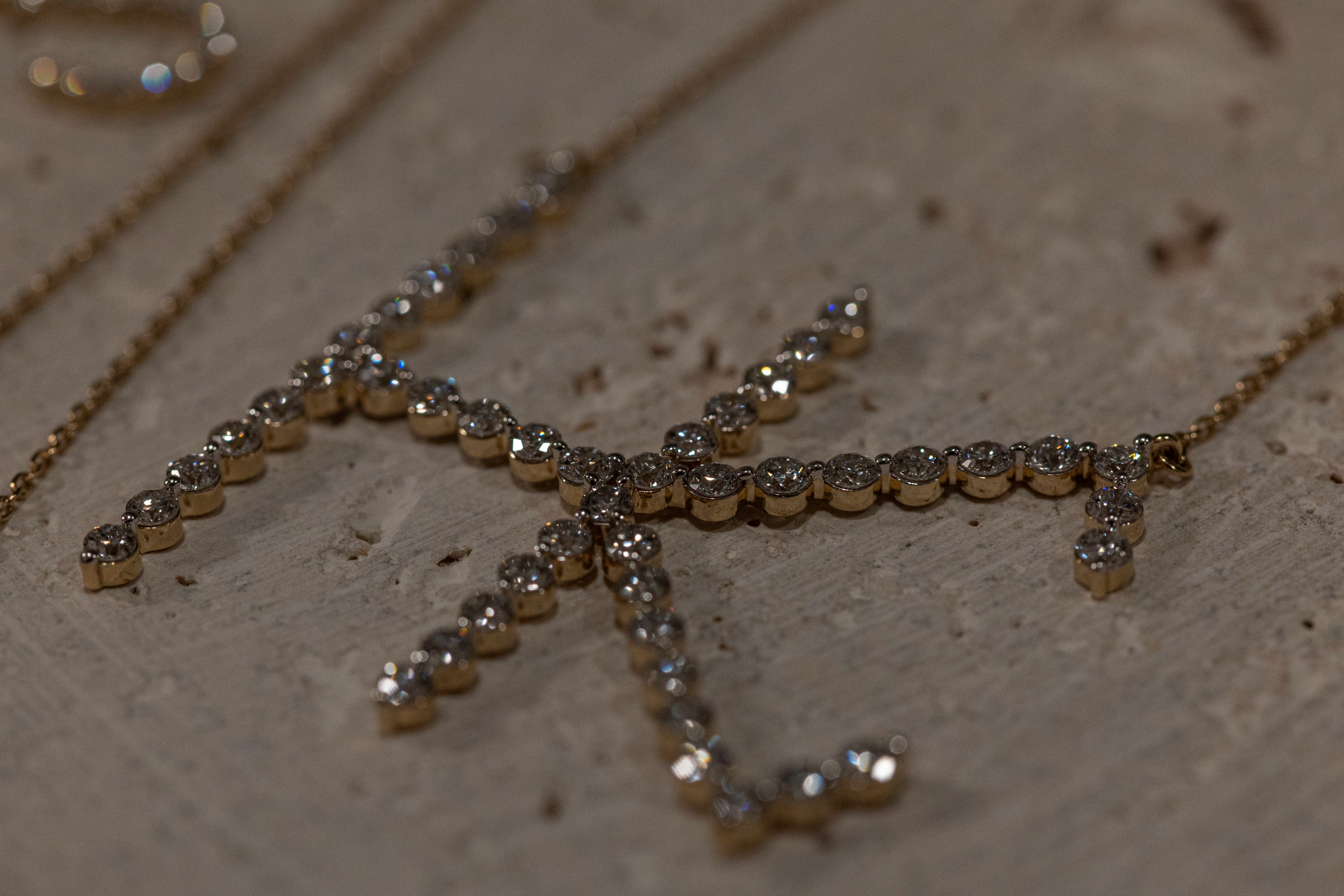 Single Shared Prong Custom 14k Gold and Lab Grown Diamond Cattle Brand Necklace (DESIGN DEPOSIT ONLY)