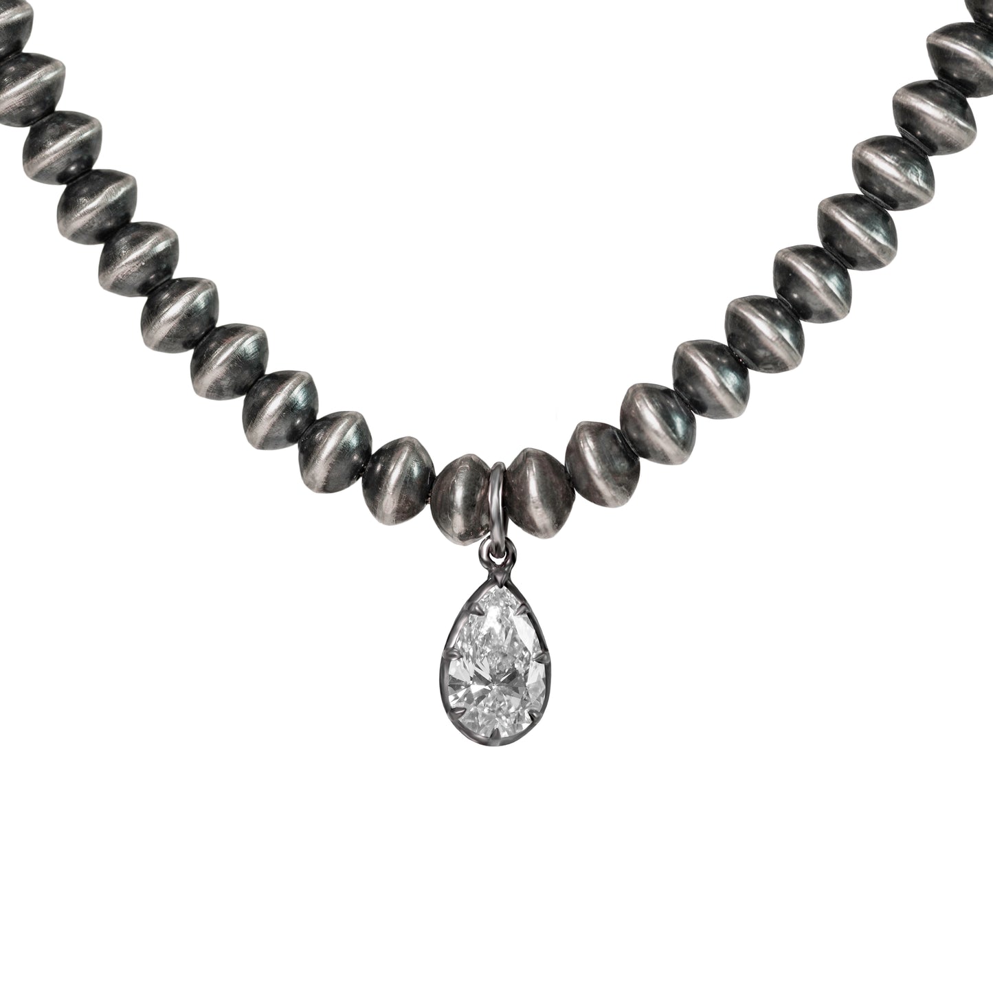 1806 & Co. X Devereaux Gold: Navajo Pearl Necklace with Lab-Grown Pear Diamond Pendant