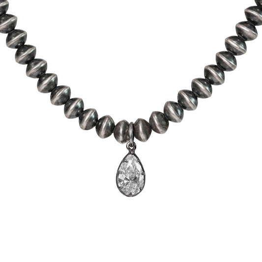 1806 & Co. X Devereaux Gold: Navajo Pearl Necklace with Lab-Grown Pear Diamond Pendant