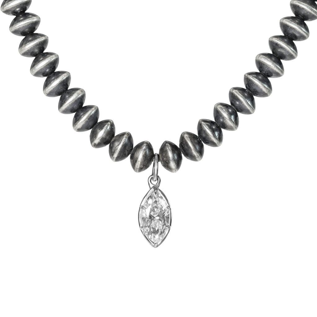 1806 & Co. X Devereaux Gold: Navajo Pearl Necklace with Lab-Grown Marquis Diamond Pendant