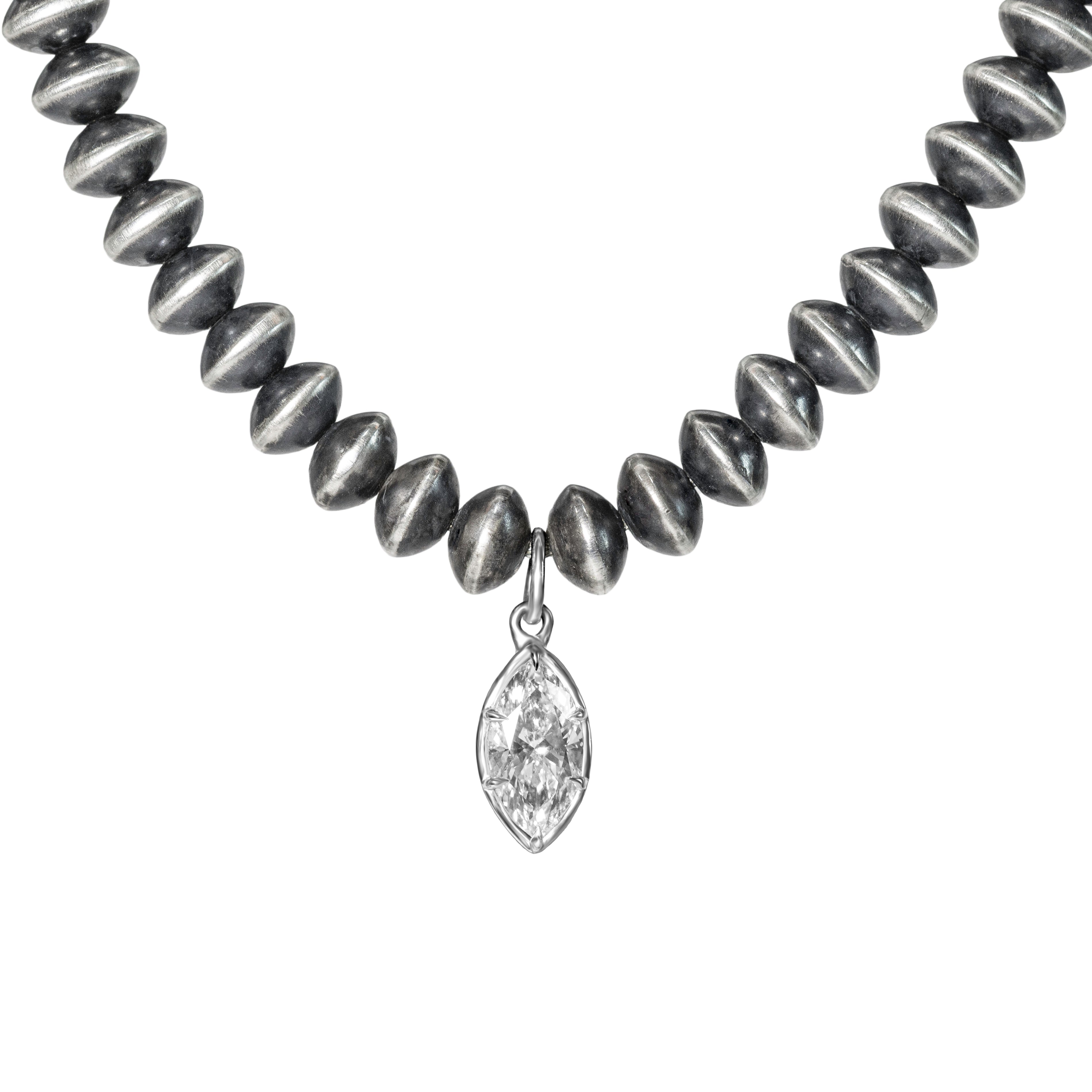 1806 & Co. X Devereaux Gold: Navajo Pearl Necklace with Lab-Grown Marquis Diamond Pendant