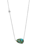 Blue Gem Turquoise Necklace with 1/2 CT. Pear Shaped Lab Grown Diamond Station in 14K White Gold