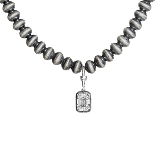 1806 & Co. X Devereaux Gold: Navajo Pearl Necklace with Lab-Grown Emerald Cut Diamond Pendant