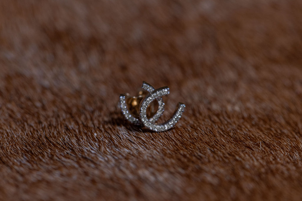Dainty Diamond Horseshoe Stud Earrings 14k Gold
