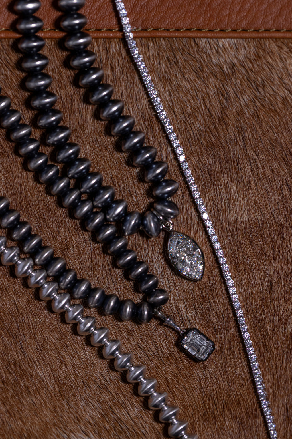 1806 & Co. X Devereaux Gold: Navajo Pearl Necklace with Lab-Grown Marquis Diamond Pendant