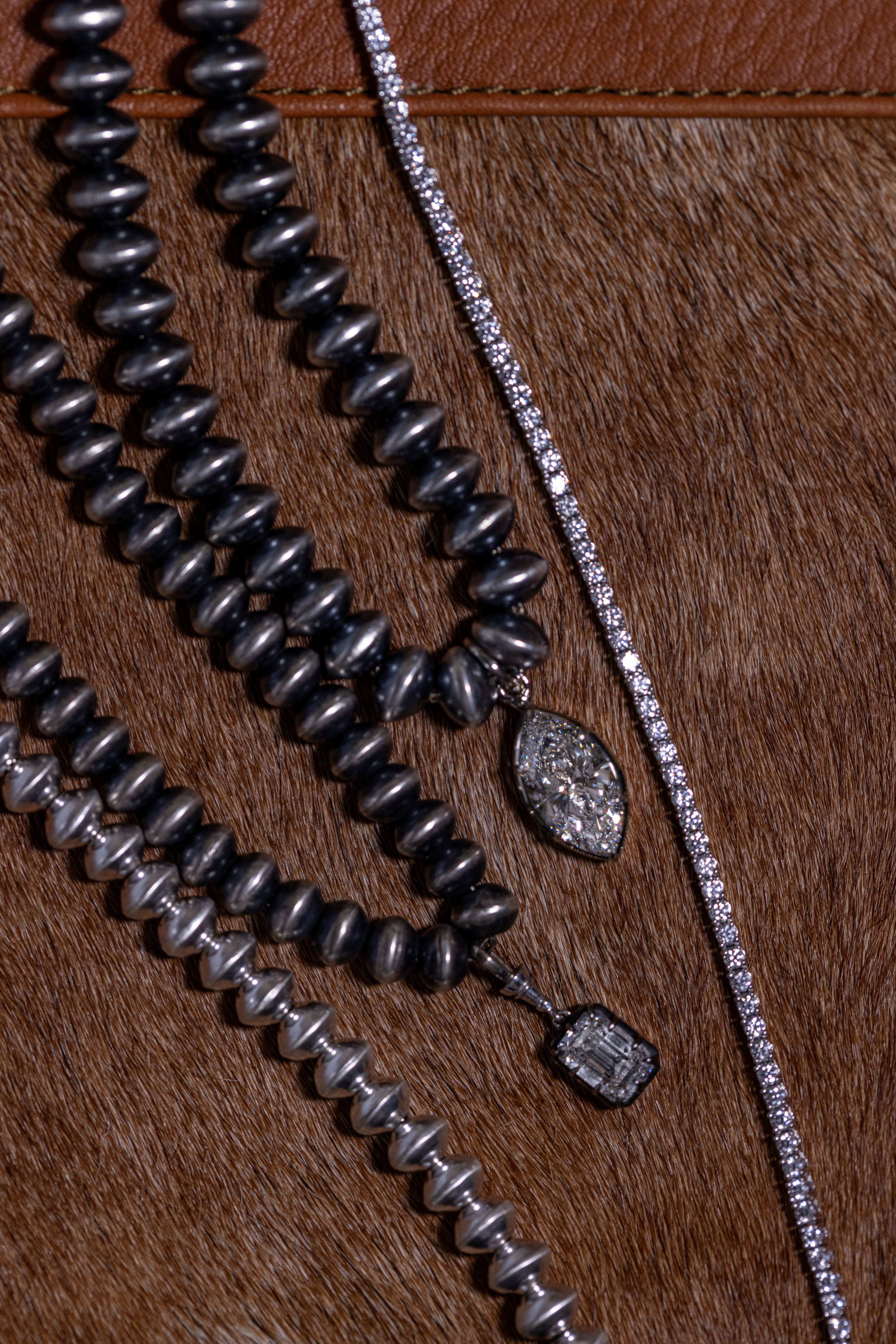 1806 & Co. X Devereaux Gold: Navajo Pearl Necklace with Lab-Grown Marquis Diamond Pendant