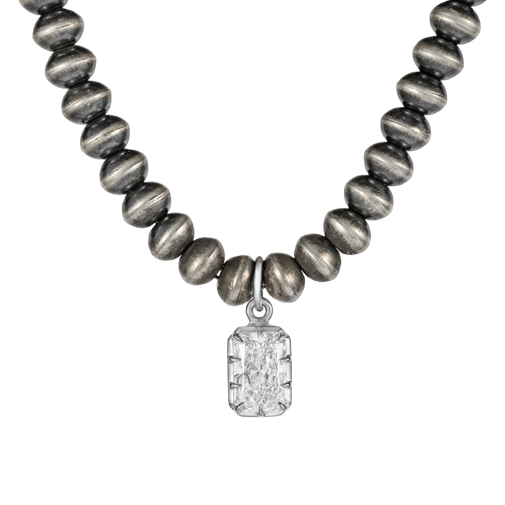 1806 & Co. X Devereaux Gold: Navajo Pearl Necklace with Lab-Grown Radiant Cut Diamond Pendant