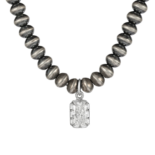 1806 & Co. X Devereaux Gold: Navajo Pearl Necklace with Lab-Grown Radiant Cut Diamond Pendant