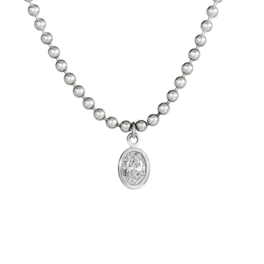 2 CT. Oval Lab Grown Diamond Necklace on Bead Chain