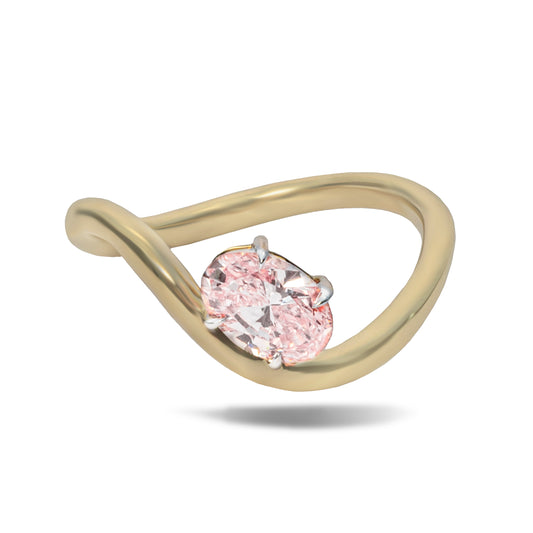 1/2 CT. Lab Grown Pink Oval Diamond Wave Pinky Ring in 14K Gold