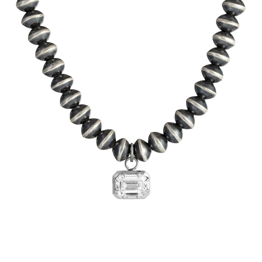 16-inch 6mm Navajo Pearl Necklace with 2 CT. East-West Emerald Cut Lab-Grown Diamond Pendant