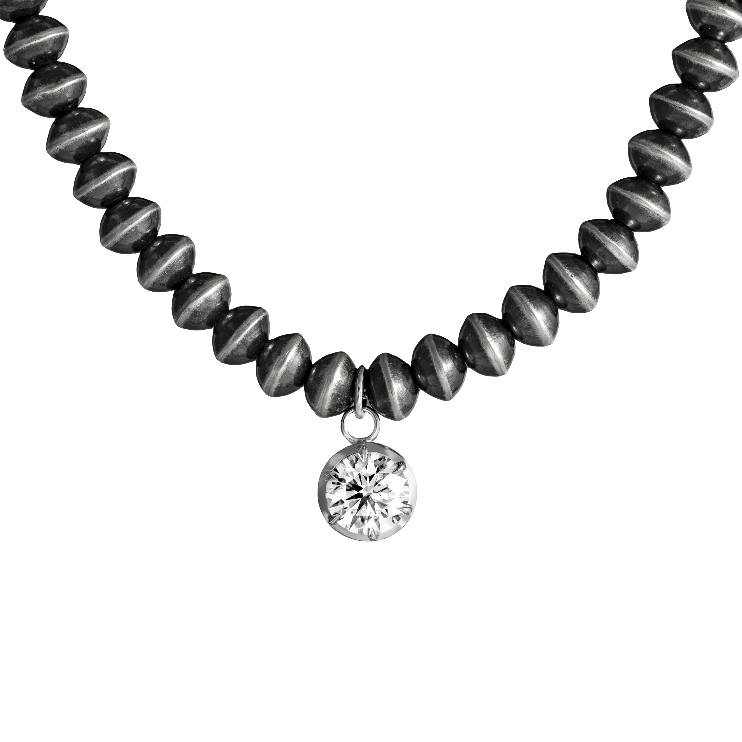 16-inch 6mm Navajo Pearl Necklace with 2 CT. Round Lab-Grown Diamond Pendant