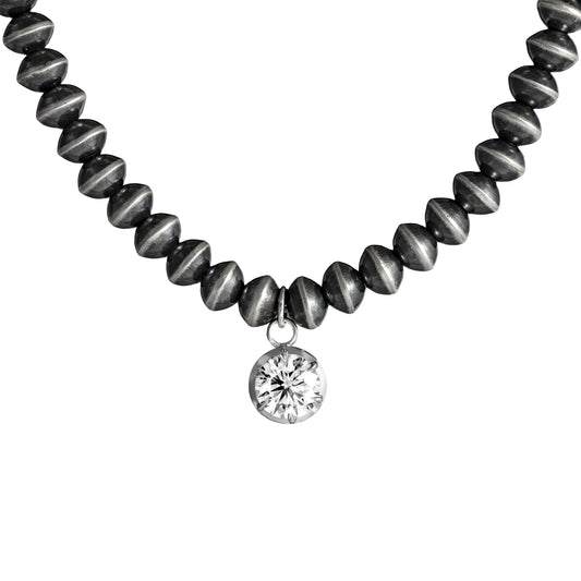 16-inch 6mm Navajo Pearl Necklace with 2 CT. Round Lab-Grown Diamond Pendant