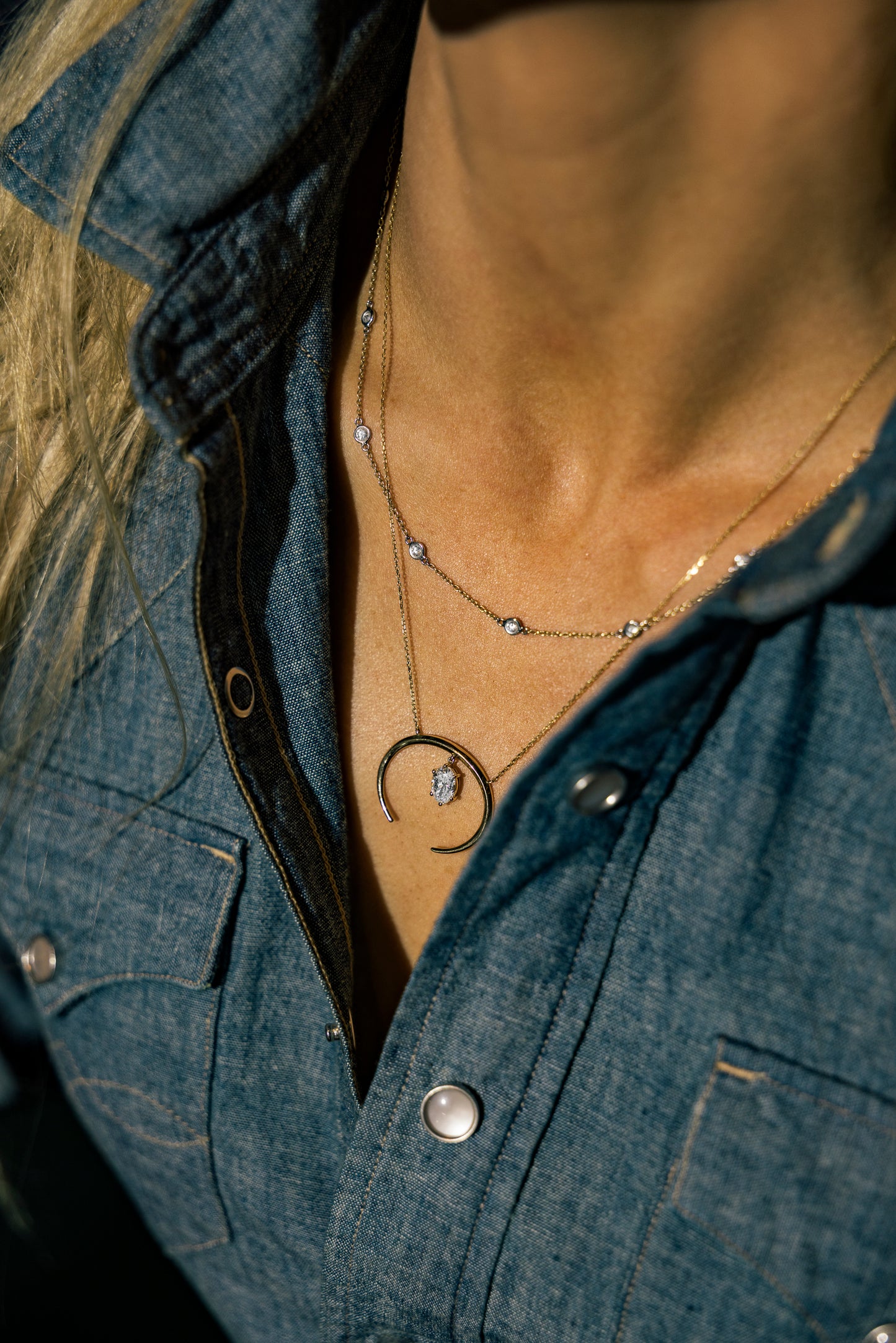 1 CT. Lab Grown Oval Diamond Naja Necklace in 14K Gold