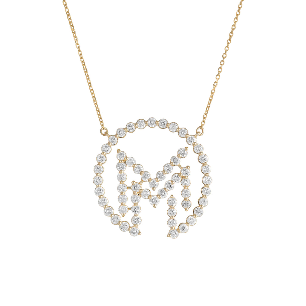 Single Shared Prong Custom 14k Gold and Lab Grown Diamond Cattle Brand Necklace (DESIGN DEPOSIT ONLY)