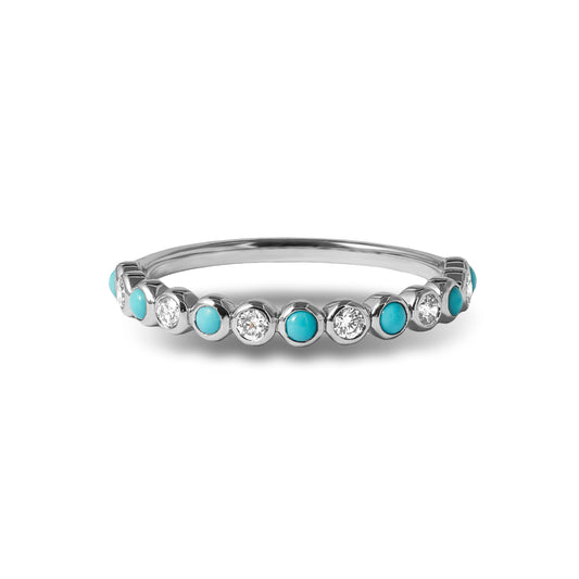 Bezel Set Alternating Turquoise & Lab Grown Diamond Band in 14K Gold