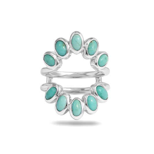 Oval Turquoise 10 stone Guard Ring Enhancer in 14K Gold