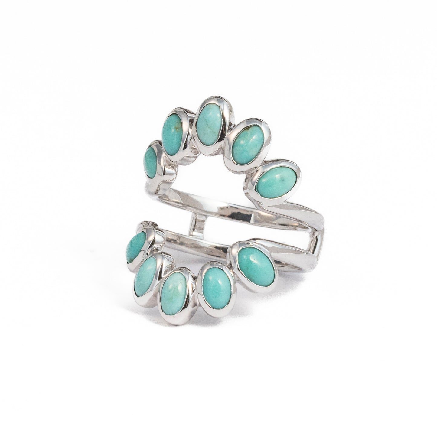 Oval Turquoise 10 stone Guard Ring Enhancer in 14K Gold