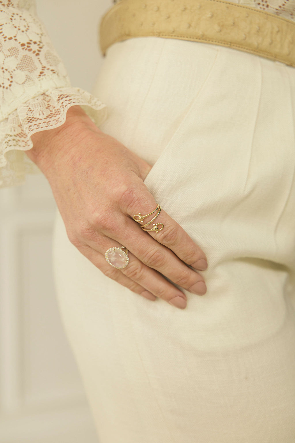 Moonstone & Diamond Split Shank Ring in 14K Yellow Gold