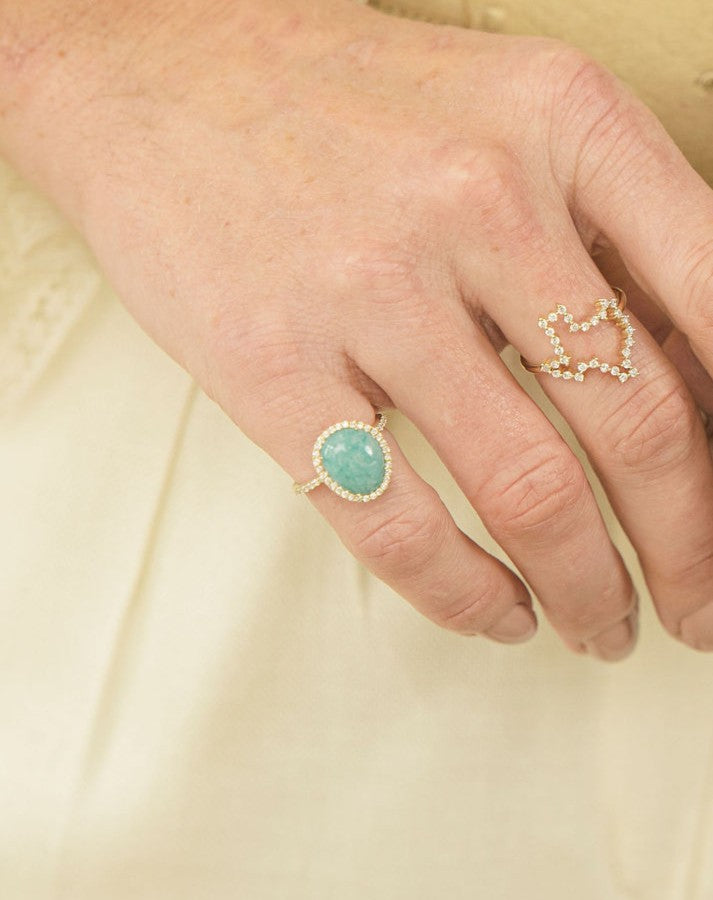 Abstract Turquoise Ring with Diamond Accents in 14K Yellow Gold