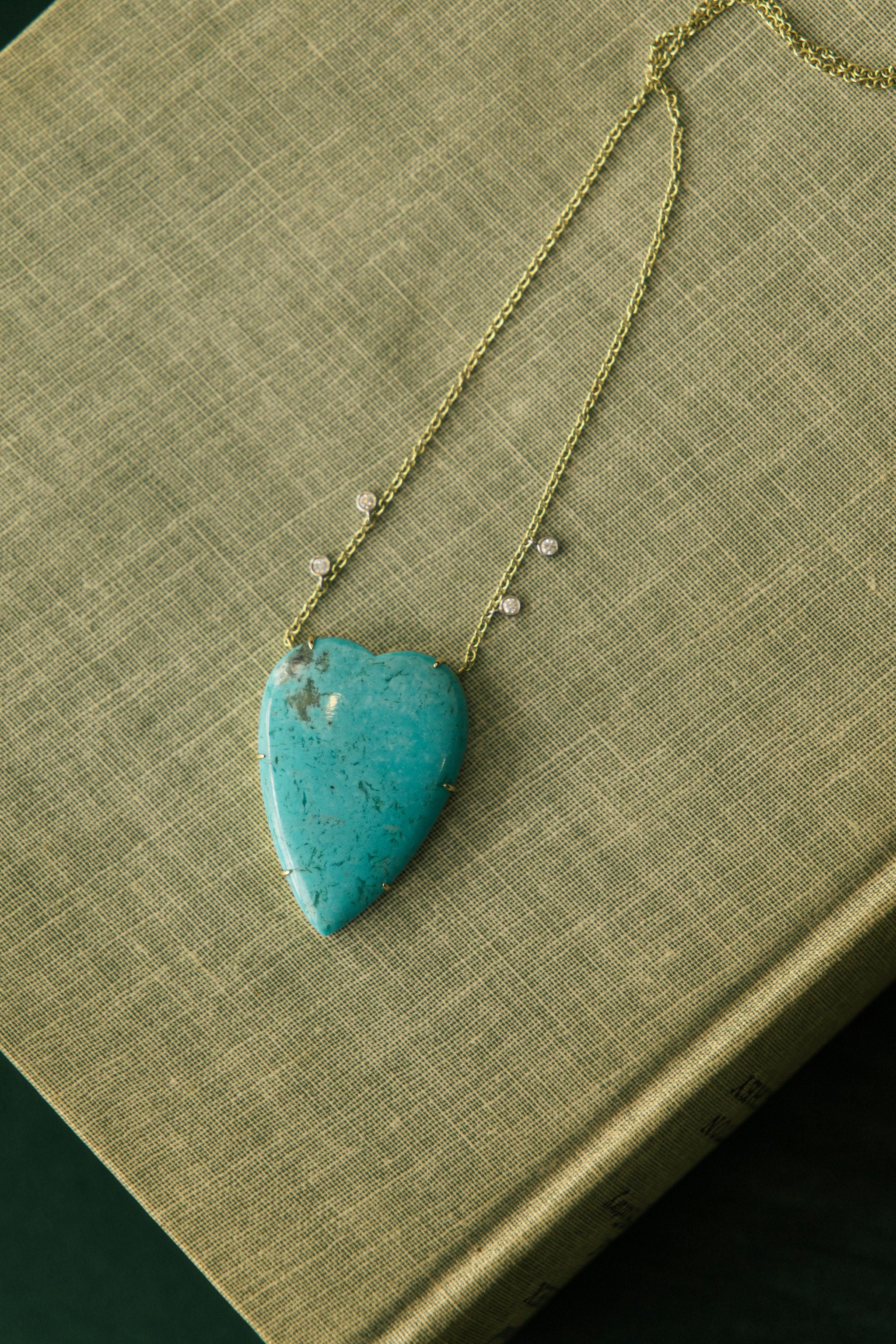Turquoise Heart Necklace with Diamond Accents