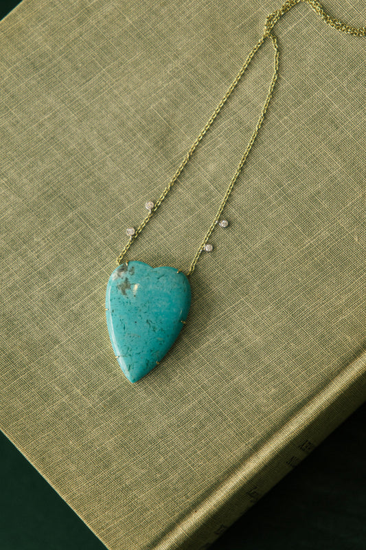 Turquoise Heart Necklace with Diamond Accents