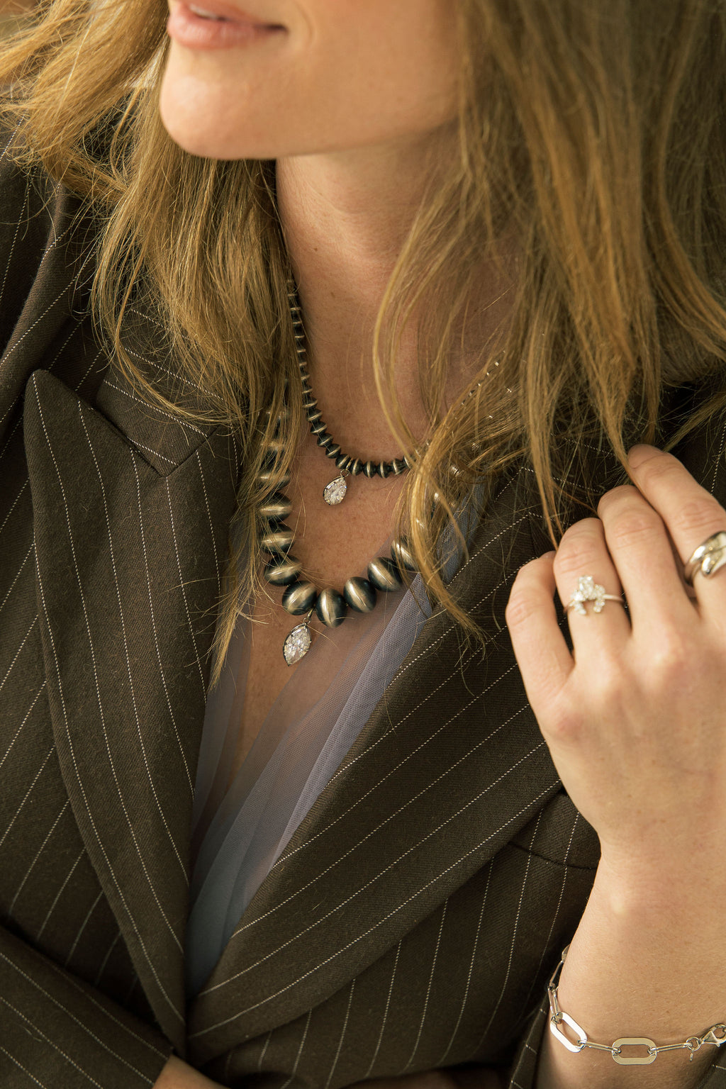 16-inch 6mm Navajo Pearl Necklace with 2 CT. Pear Shaped Lab-Grown Diamond Pendant