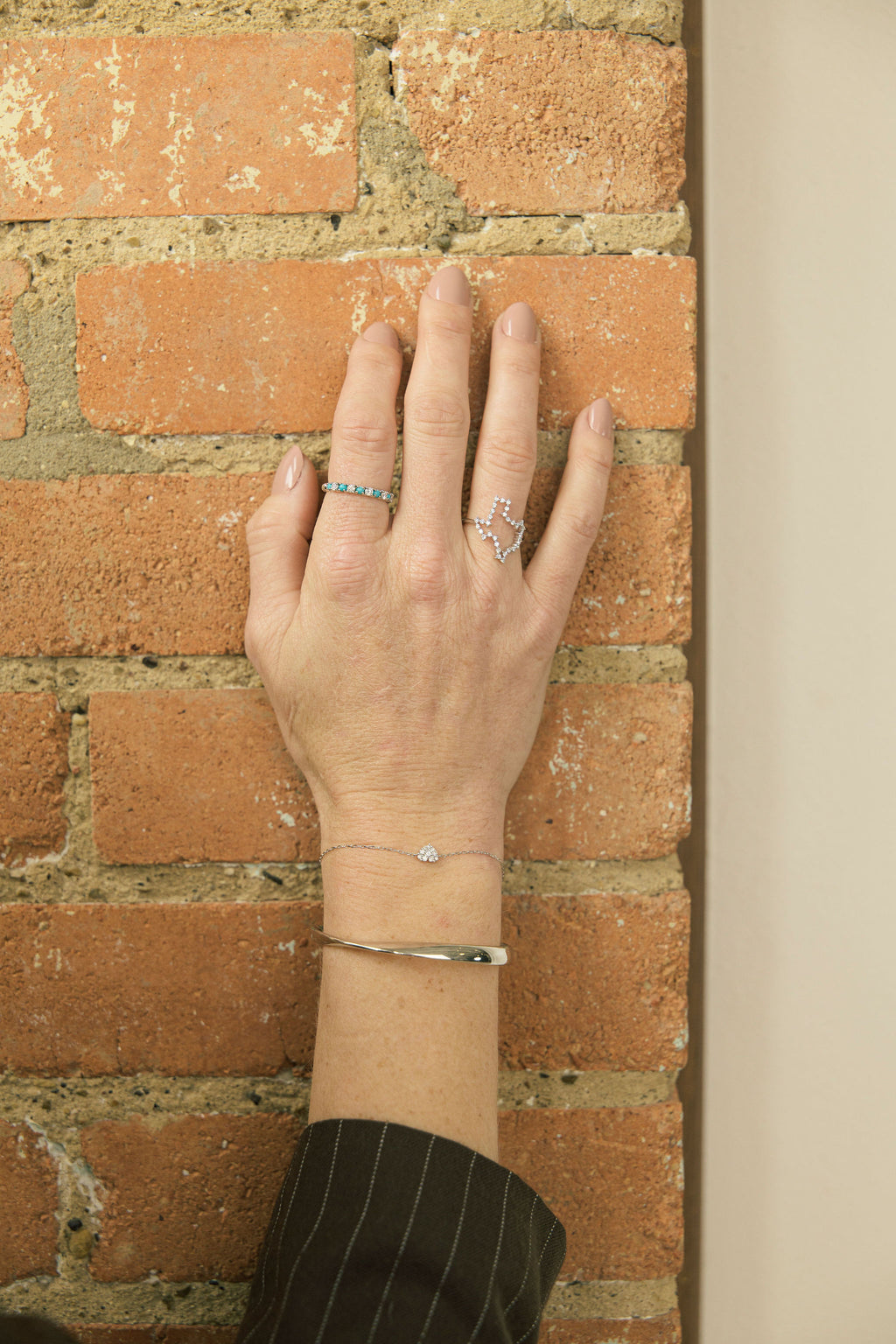 Alternating Lab Grown Diamond & Turquoise Band in 14K Gold
