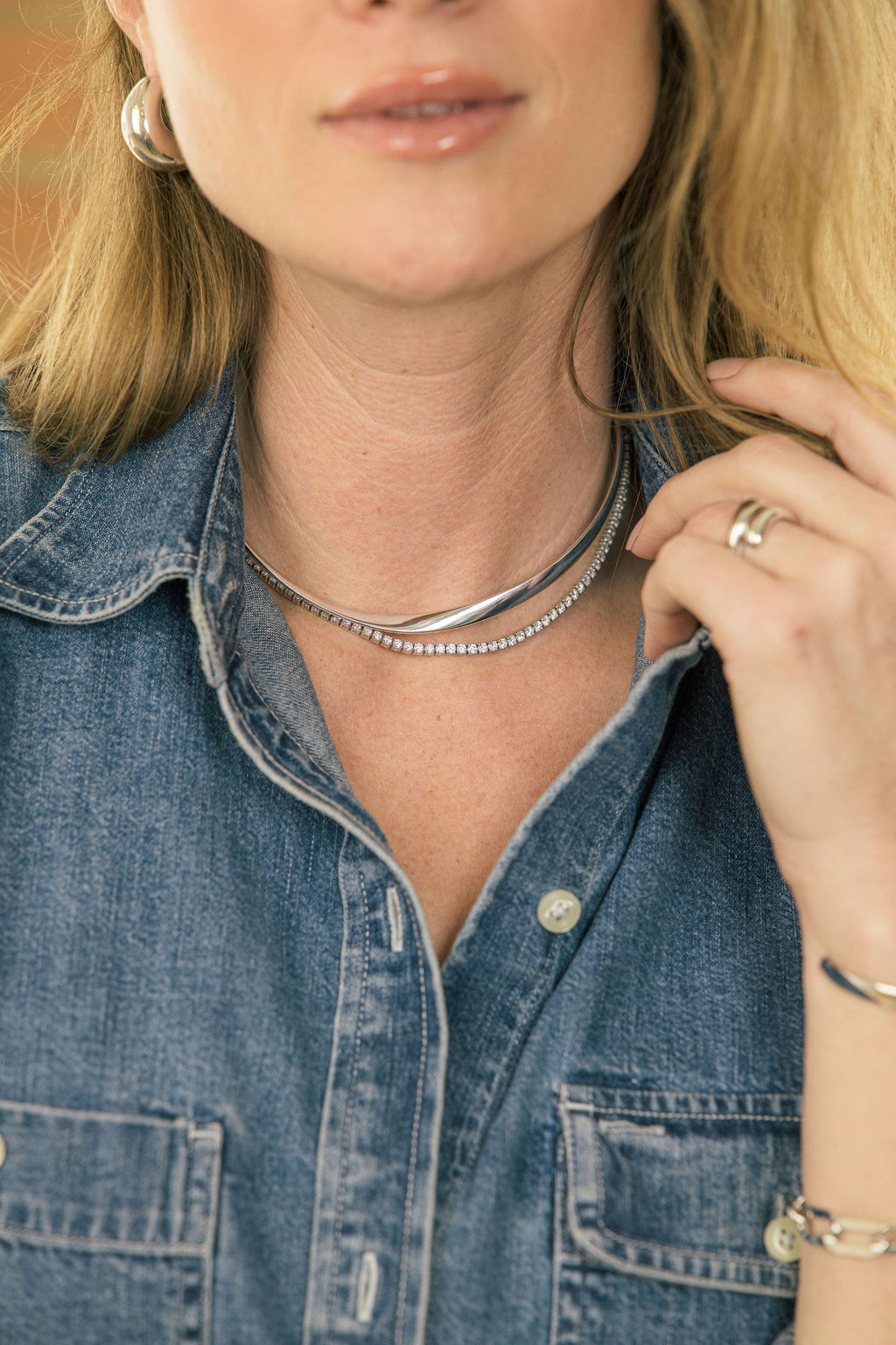 Adjustable Lab Grown Round Diamond Tennis Necklace in 14K Gold