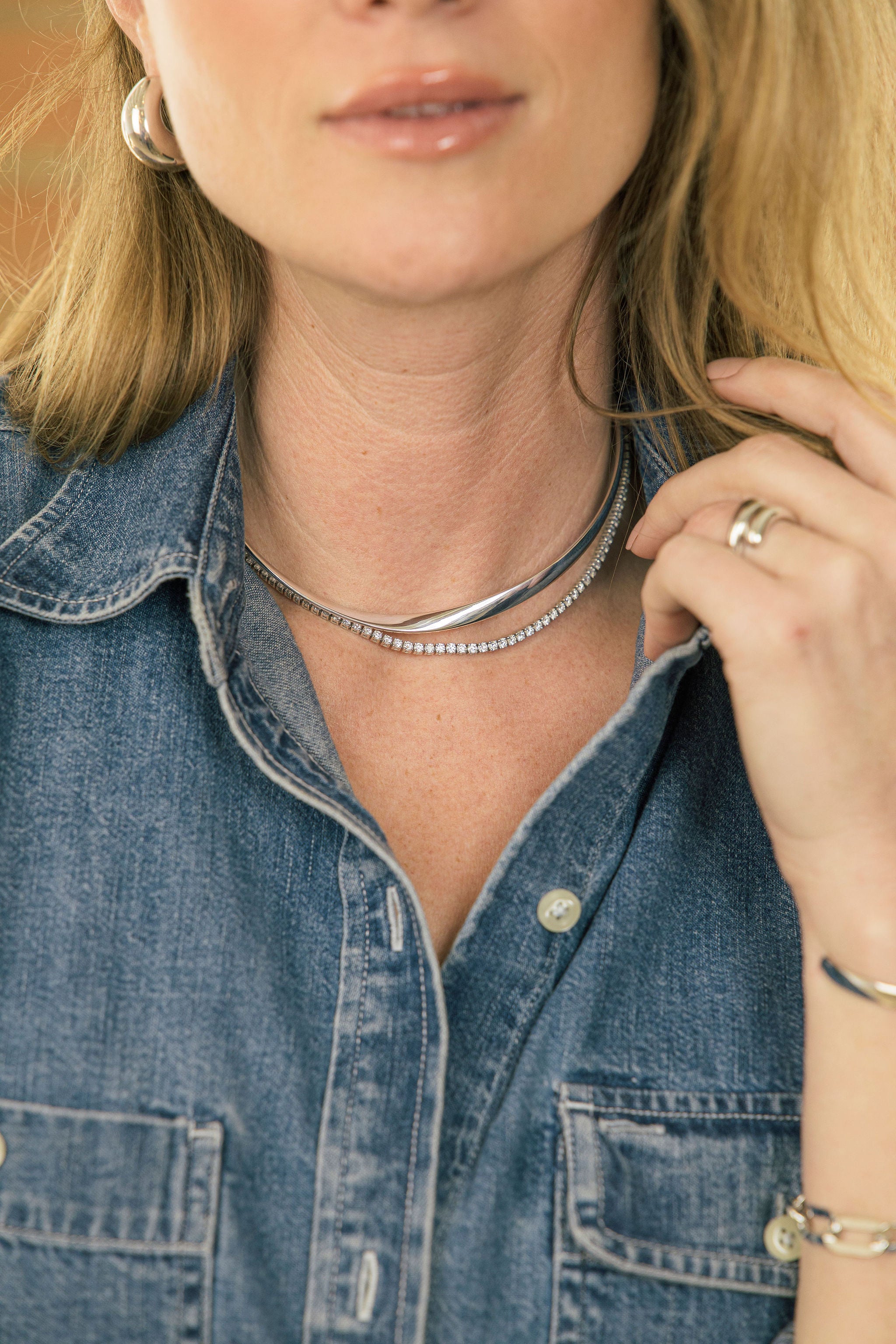 Adjustable Lab Grown Round Diamond Tennis Necklace in 14K Gold