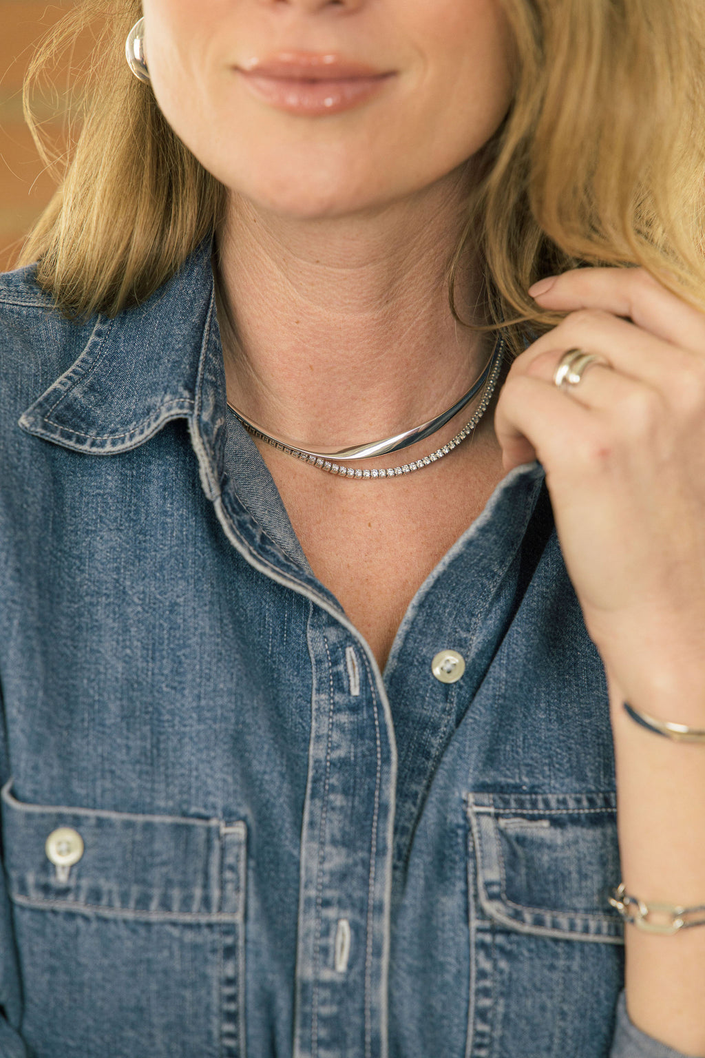Twisted Silver Collar Necklace