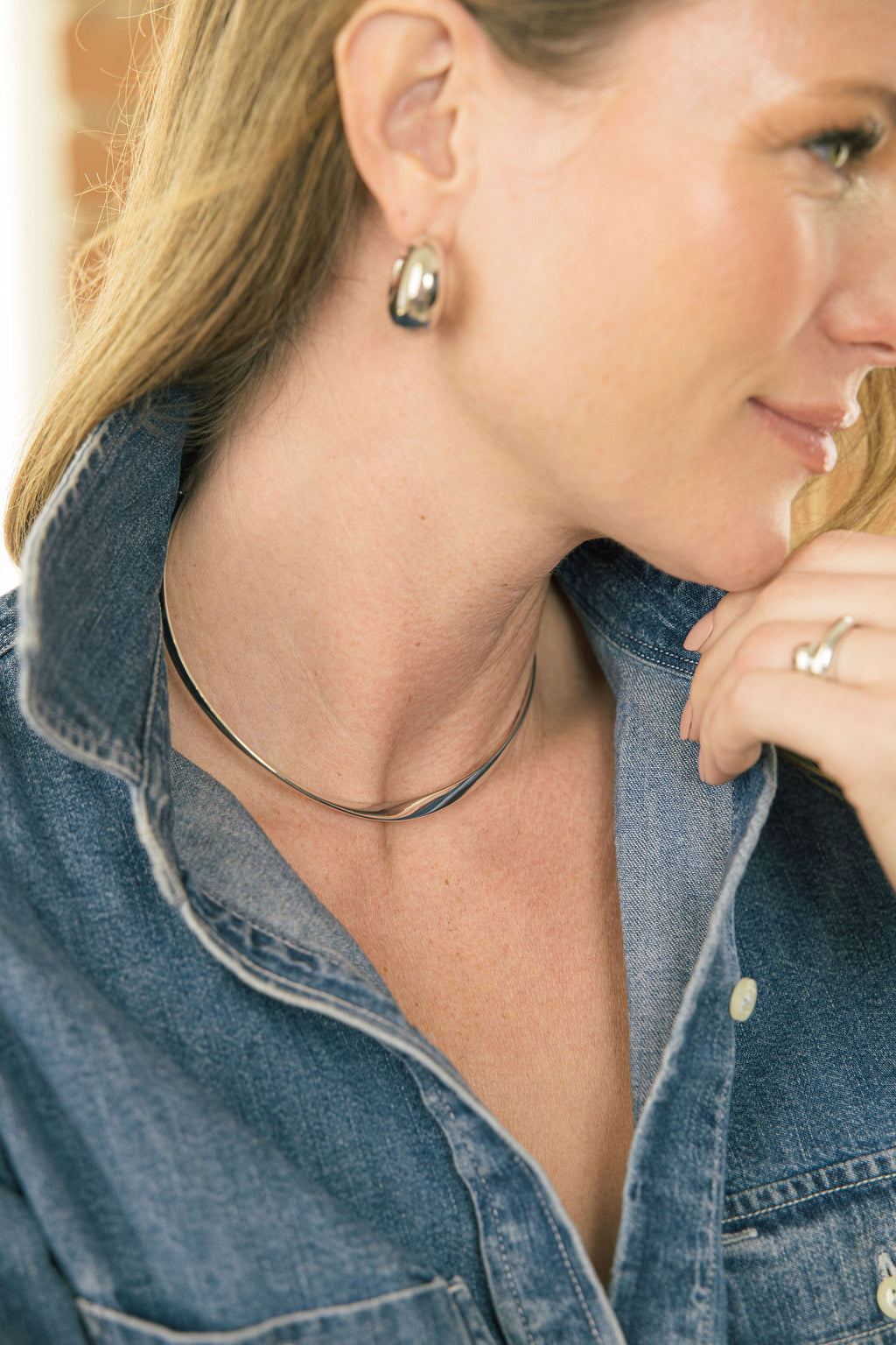 Twisted Silver Collar Necklace