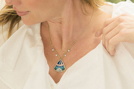 Mosaic Inlay Necklace with Diamond Accents in 14K Yellow Gold