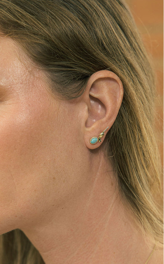 Turquoise and Diamond Stud Earrings in 14K Yellow Gold