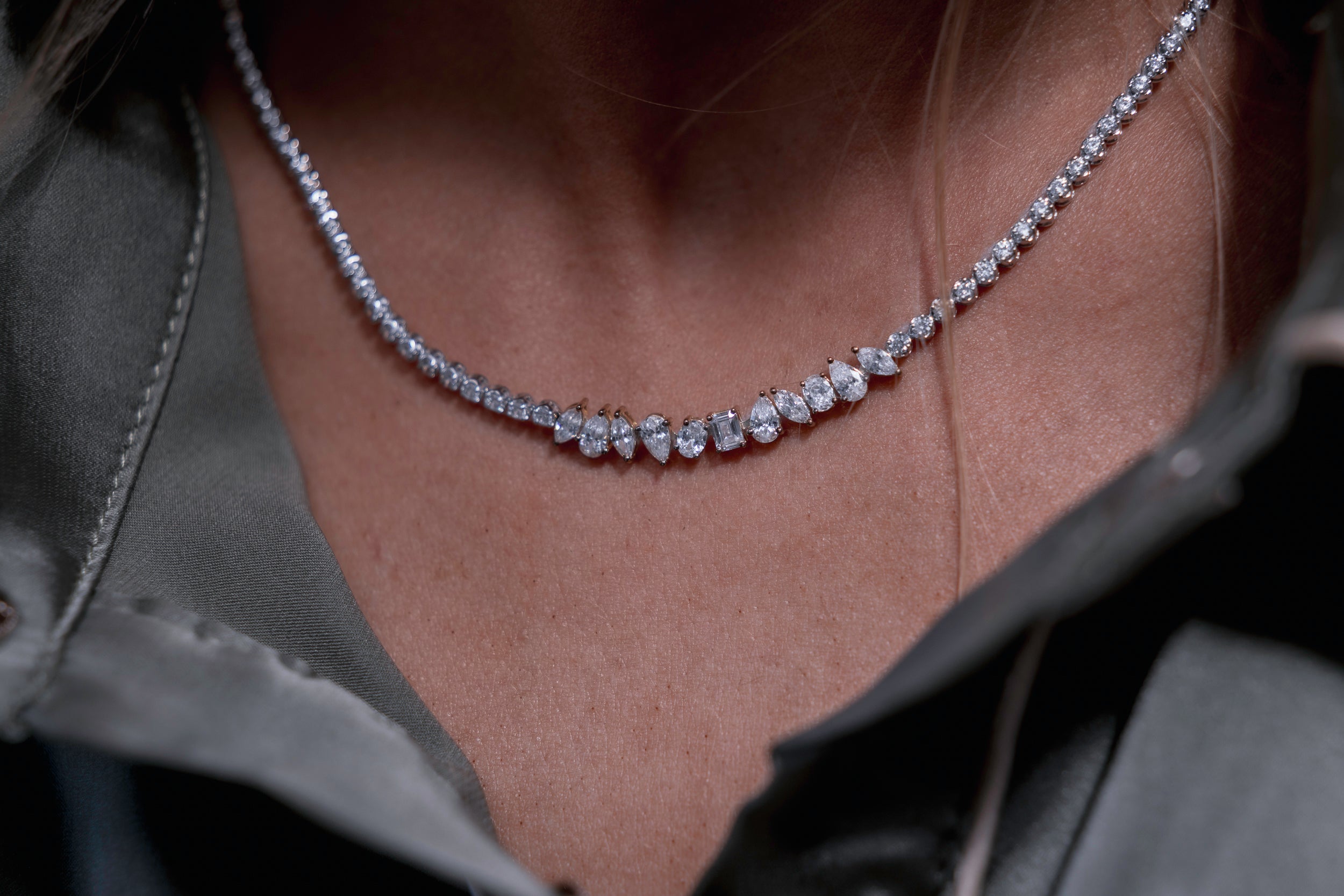 4 CT.T.W. Alternating Fancy Shaped Lab Grown Diamond Tennis Necklace in 14K Gold