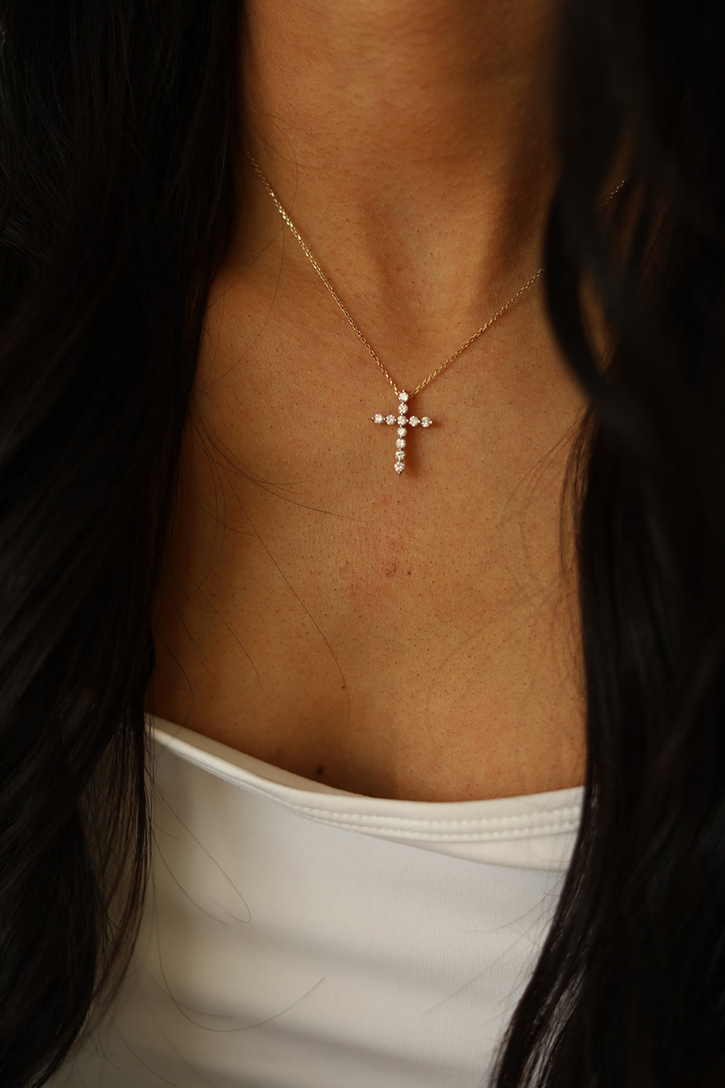 0.45 CT. T.W. Single Shared Prong Lab Grown Diamond Cross Necklace in 14K Gold